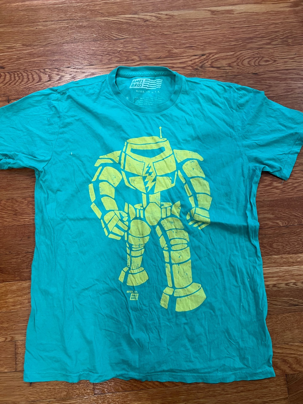Big Bang Theory / Sheldon Cooper Teal Short Sleeve Tee with Yellow Robot Graphic